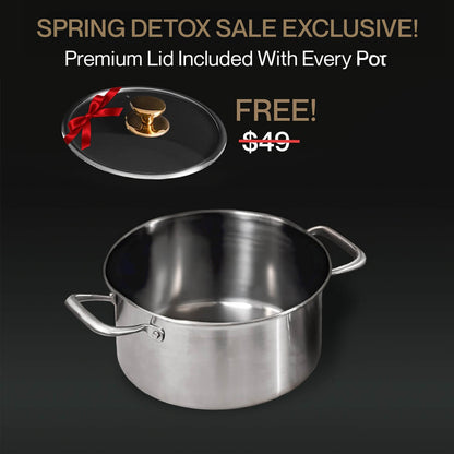 Titanium pot with a free premium lid offer on a black background