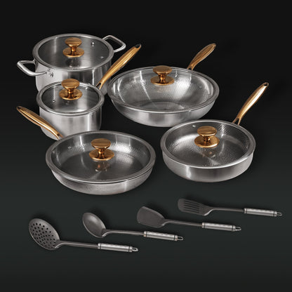 Set of Pure Titanium Cookware Set cookware with gold knobs